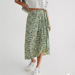 Free People Scotch & Soda Asymmetrical Green Floral Maxi Wrap Skirt XS Viscose